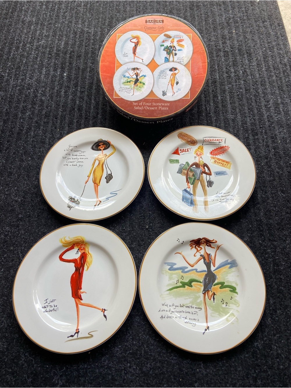 Sakura Glamour Girls Set of 4 White Stoneware Salad/Dessert Plates